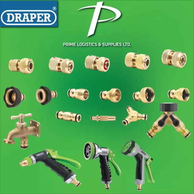 DRAPER TOOLS Brass Hose Pipe Tap Connectors & Fittings - Hozelock Compatible
