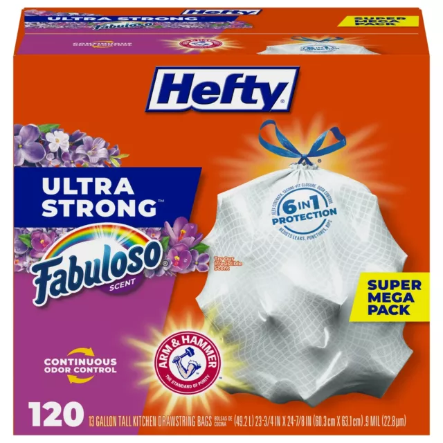 Hefty Ultra Strong Tall Kitchen Trash Bags, Fabuloso Scent, 13 Gallon, 120 Count