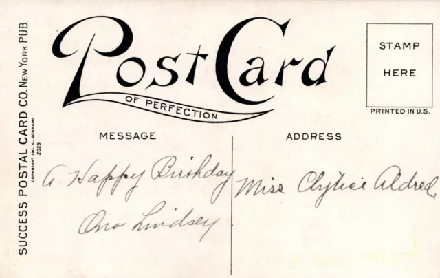 Vintage Postcard with a Nice Design on the Back. Birthday Greetings