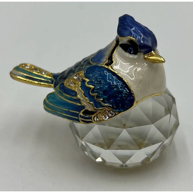 Vintage Rucinni Enamel Blue Jay Bird Swarovski Crystals On Large Crystal Ball