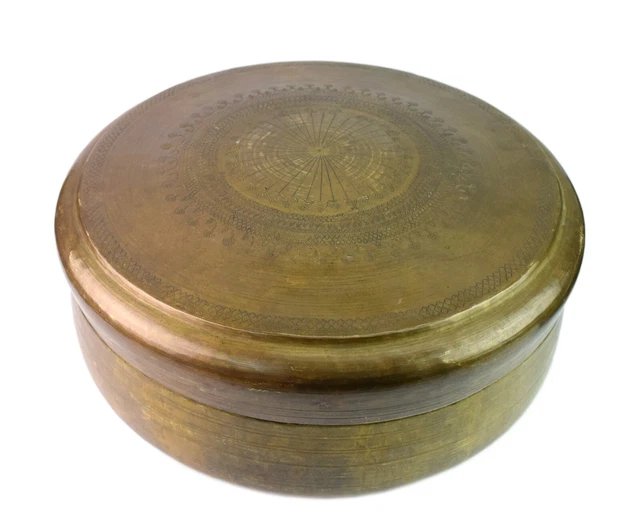 Brass Old Indian Kitchen Storage Round Box Multi Utility Trinket Box G66-1166