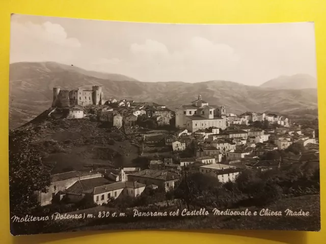 Moliterno (Potenza). Veduta col Castello Medioevale e Chiesa Madre.