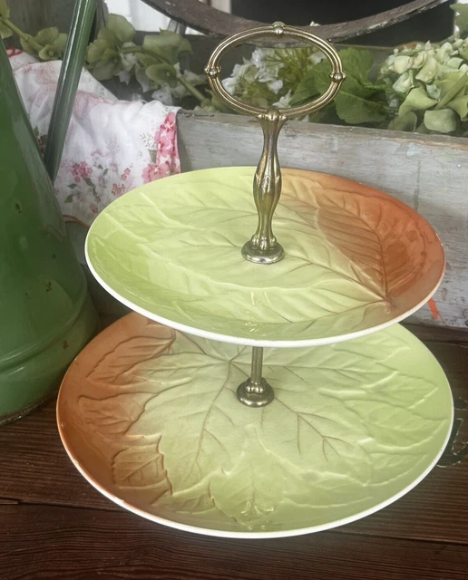 Vintage Royal Winton Grimwades 2 Tier Cake Stand - Leaf Design Made in England