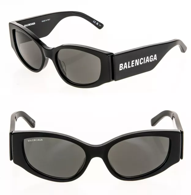 BALENCIAGA MAX CAT 0258 Black 001 Fashion Logo Narrow Slim Sunglasses BB0258S