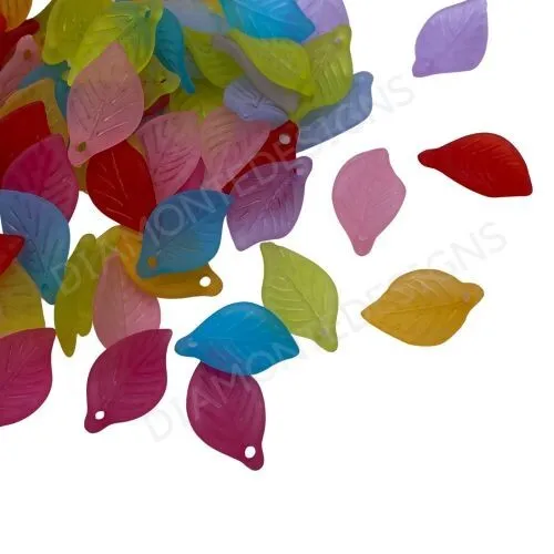 25g ( 100+ Beads ) Mixed Colour Acrylic Frosted Lucite Dainty Leaf Flower - J306