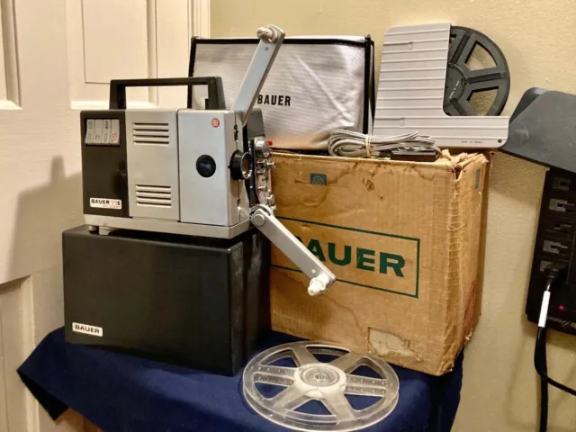 Proyector de película Bauer (Bosch) T1 Super 8 mm ~RARO ~ 2 carretes, caja original