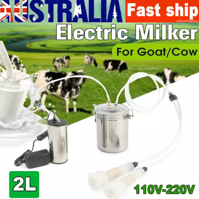 2L Electric Milking Machine Sheep Goat Cow Milk Bucket Tank Milker Vacuum Pump