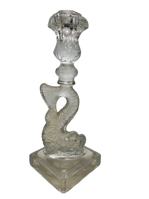 Vintage 11” Glass Koi Fish Dolphin Candlesticks Candle Holders MMA Imperial