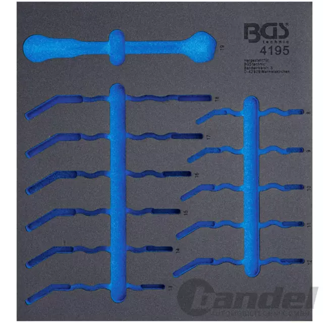 BGS CARRELLO OFFICINA - INSERTO SCHIUMA DURA 2/3 BOCCA - CHIAVE AD ANELLO ANGOLATA 12pz.