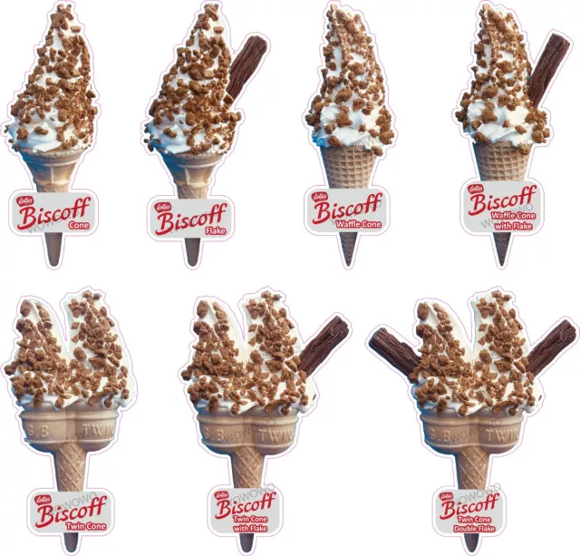 ice cream van sticker Ice Cream Cone Flake Whippy Biscoff decal see variations