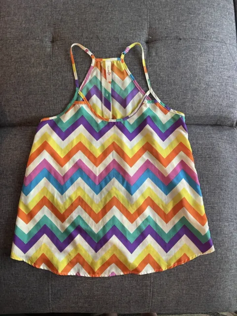 Eunishop Womens Top Size Medium Rainbow Pride Tank Chevron Button Back Racerback