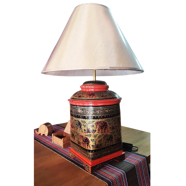 Burma Lacquerware Lamp Buddha Food Offering Traditional Stupa Shaped Home Decor