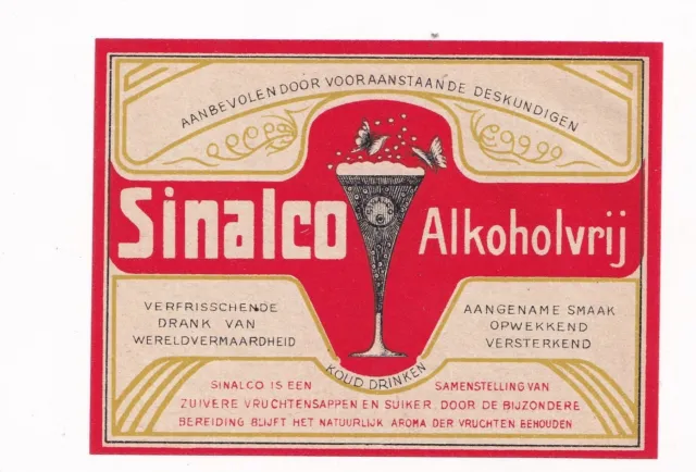 1920s SINALCO, DETMOLD, GERMANY SINALCO ALCOHOL FREE SOFT DRINK LABEL
