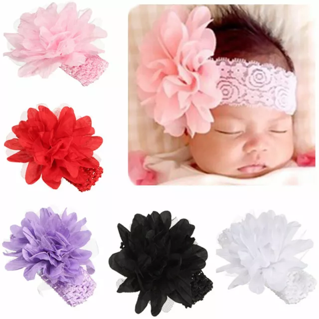 Infant Kid Girl Baby Headband Toddler Lace Bow Flower Hair Band Headwear Pink