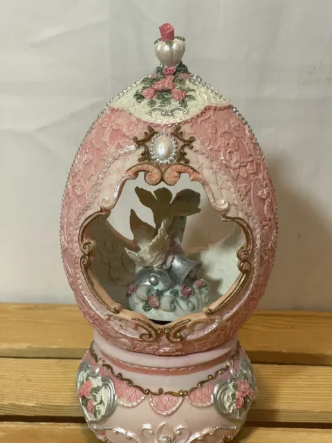 Edelweiss Musical Handmade Ceramic Pink Carousel Horse in Fabrege-Like Egg-Works
