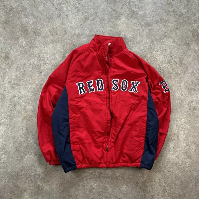 Boston Red Sox Jacket Mens Medium Red Windbreaker Full Zip MLB Y2K