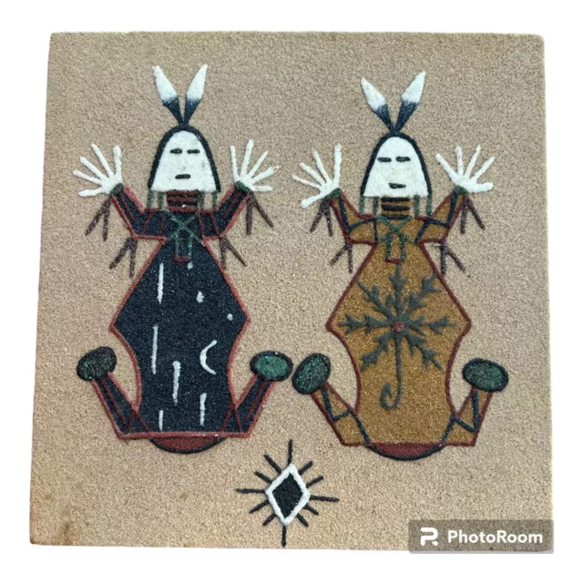 Navajo Yei Sandstone Painting Signed Unframed 4 x 4