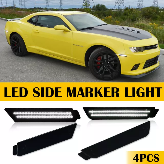 Smoked Lens Front & Rear 4X LED Side Marker Light White For 10-15 Chevy Camaro