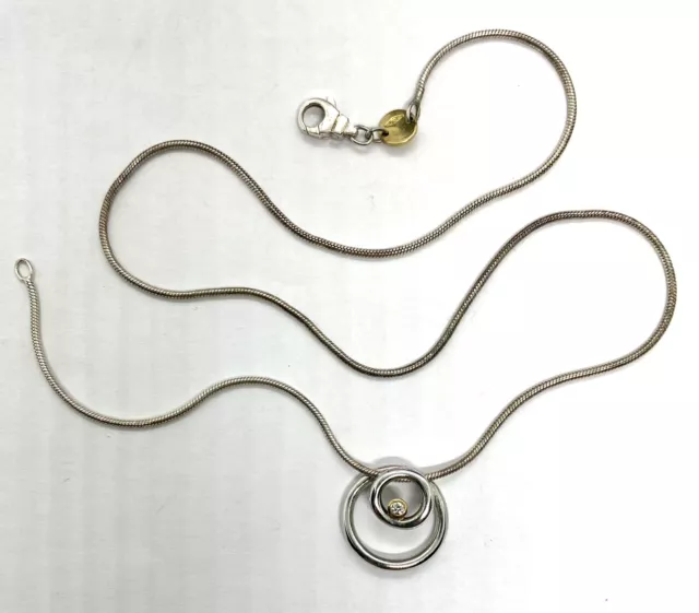 Vintage Movado Sterling Silver 18K Gold Diamond Pendant Necklace 16” 7.44g Vintage Movado Sterling Silver 18K Gold Diamond Pendant Necklace 16” 7.44g