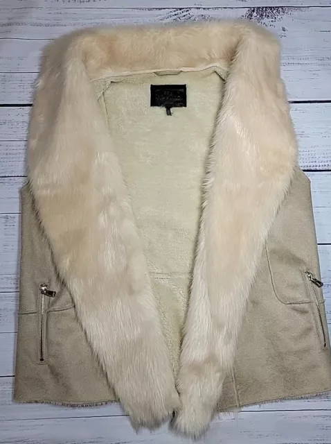 Women's Buffalo David Bitton Faux Suede Fur Open Front Vest Sz M