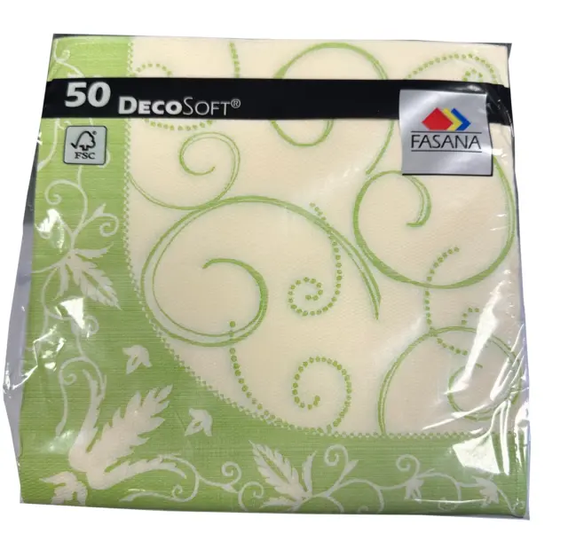 DecoSoft Harmony Premium Servietten Fasana 50 Stück grün creme 40x40cm 1/4 Falz