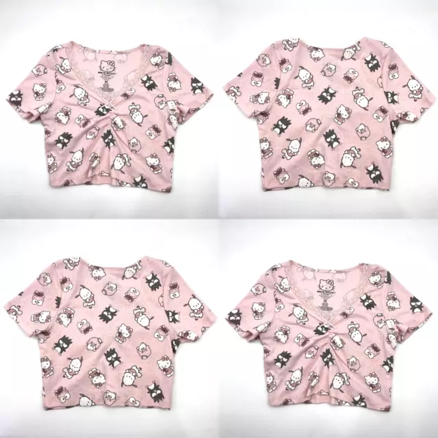 2021 Sanrio Hello Kitty and Friends Baby Pink Allover Print Lace Crop Top Size M