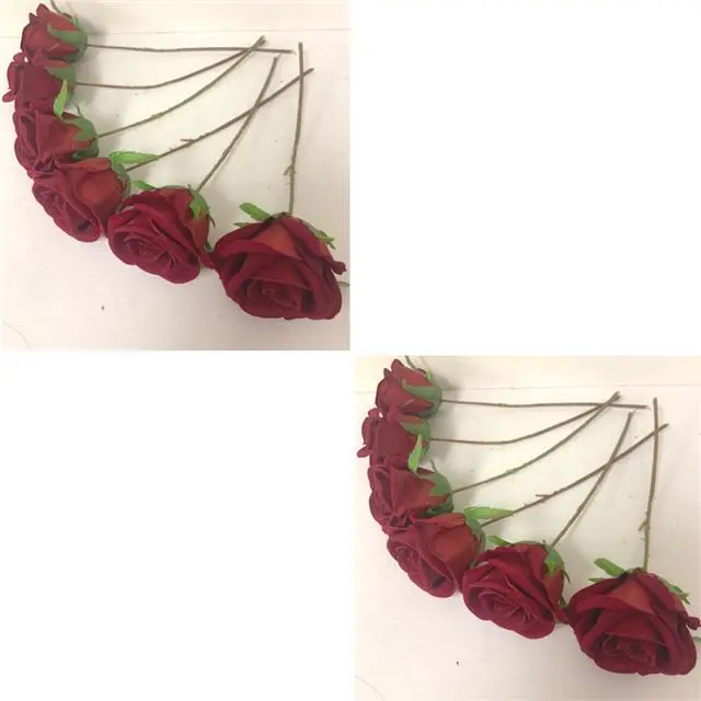 Pack of 12 Artificial Wired Silk Rose - Deep Red Roses Christmas Flowers