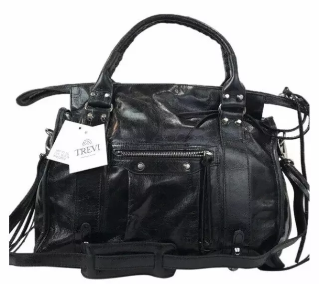 TREVI handmade in Italy convertible Satchel Bag Black  Genuine Leather