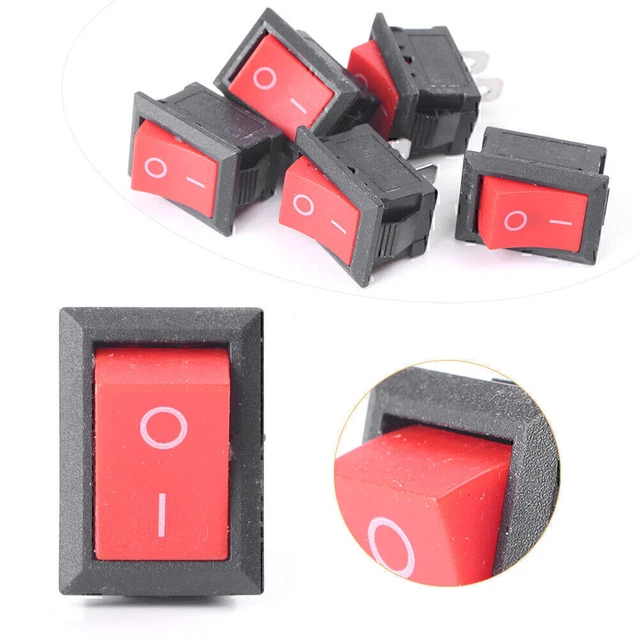 Lot De 5 Interrupteurs Bouton KCD1 2 Broches - 6A 250V / 10A 125V - Dimensions 20x9x25mm - Pour Projets électroniques Et Bricolage