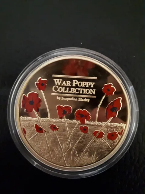 War Poppy Collection by Jacqueline Hurley Gold Plated Coin 45 mm Dia in Capsule