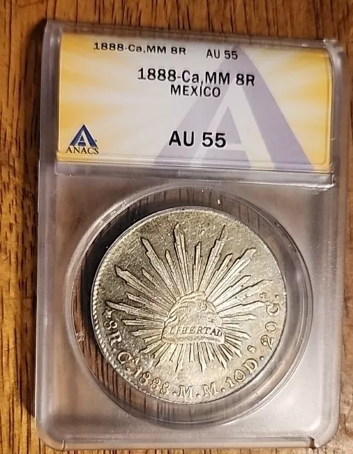 Mexico 1888CaMM ANACS AU55 8 Reales Circulated Silver Coin