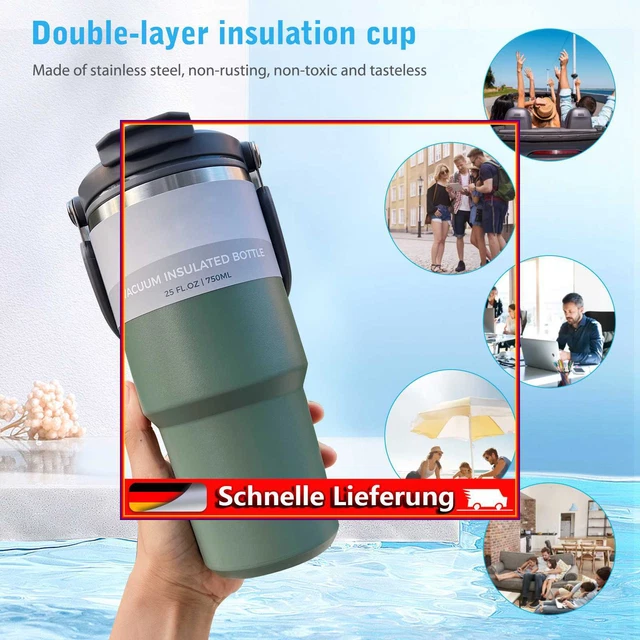 Taza de café termo de viaje de gran capacidad, tazas de coche dobles (talla