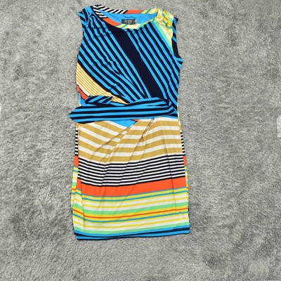 Guess Women's Size 8 Sheath Dress  Multicolor Striped Knee Length Formal Polyes
