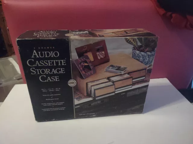 NOS Vintage 3 Drawer 42 Audio Cassette Tape Storage Holder Case Faux Wood Grain