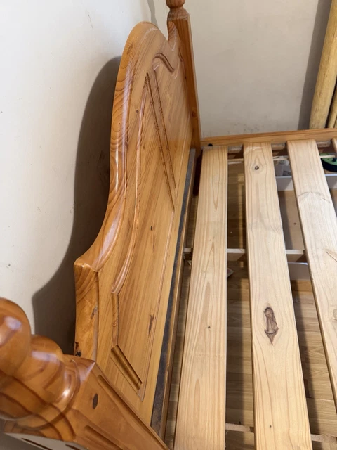 WOODEN DOUBLE BED Frame with Slatted Base, Headboard & Footboard Brown ...