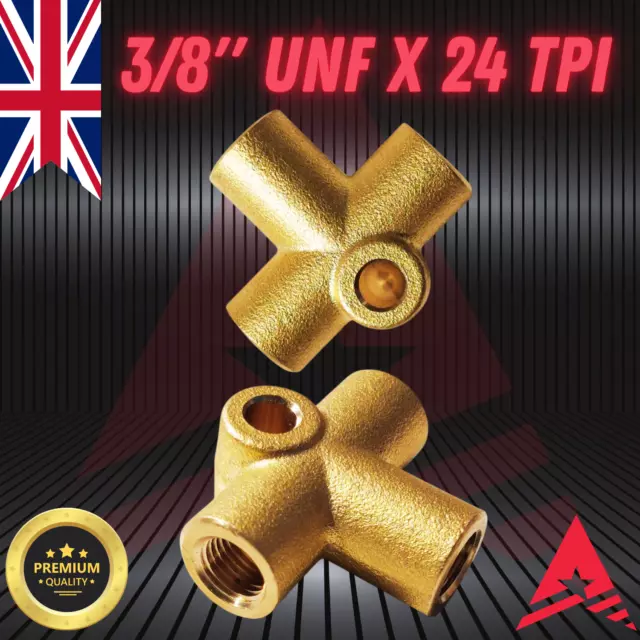 PREMIUM QUALITY 3 Way Brass Brake Pipe T Union Connector - 3/8'' UNF x 24 TPI 3