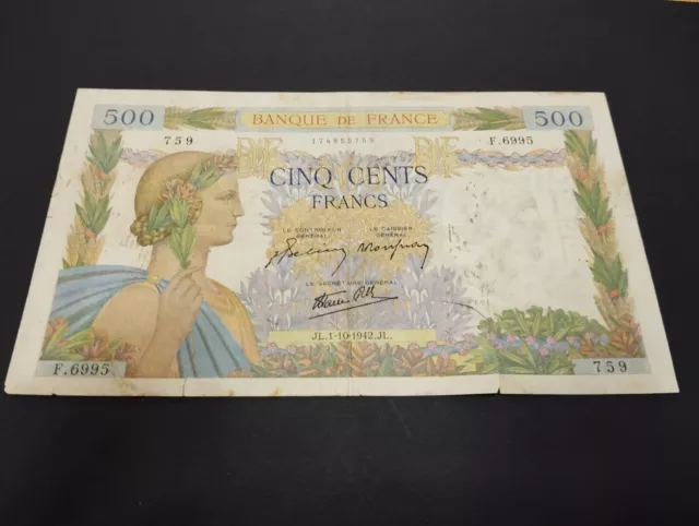 Billets 500 Francs La Paix 1/10/1942