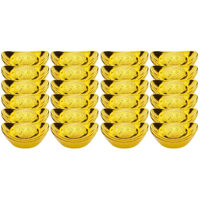 24 pcs Practical Sturdy Decorative Gold Ingot Plastic