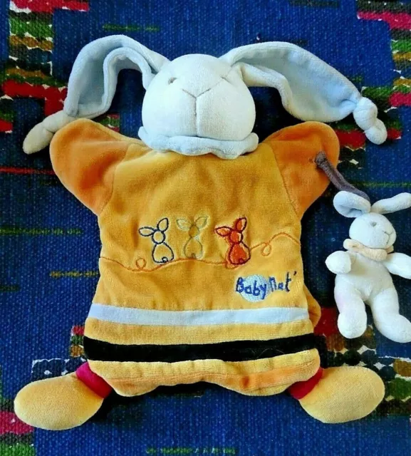 Op / Doudou Marionnette Baby Nat Lapin Orange Bleu Et Bebe Tbe