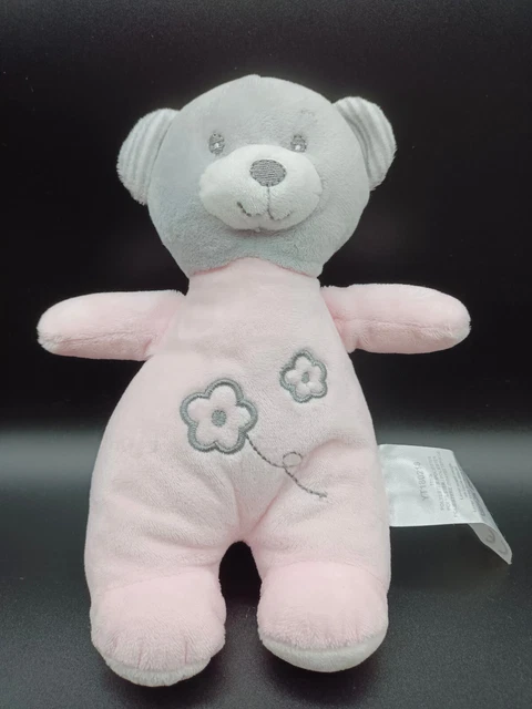 DOUDOU PELUCHE TOM ET & KIDDY - Bisous d'ange - OURS GRIS ROSE FLEUR