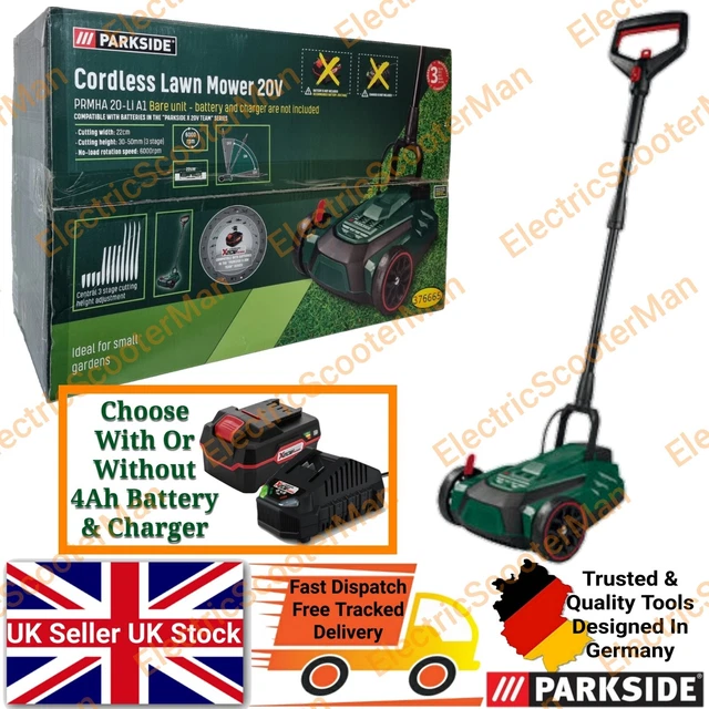 PARKSIDE 20V CORDLESS Lawn Mower Optional For 4Ah Battery & Charger £