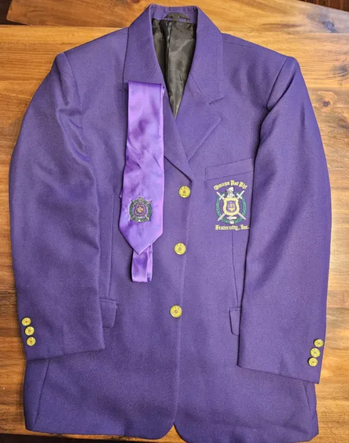 Omega Psi Phi Fraternity Blazer Tie Formal 40R Jacket Coat Vintage