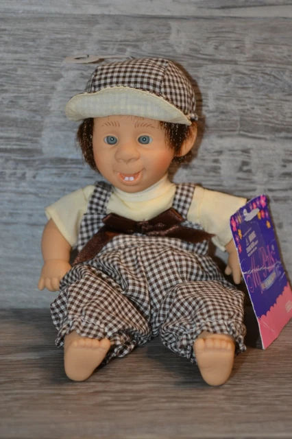 Gi-Go Toys My Pals Bean Bag Kids Vinyl Baby Doll 8" Boy Brown & White Overalls