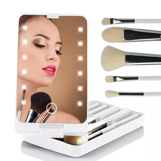 Compact LED Cosmetic Make-Up Vanity Mirror - with Brush Holder, Brushes Included 2