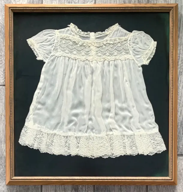 Antique Vintage Infant Christening Dress Professionally Framed on velvet see pic