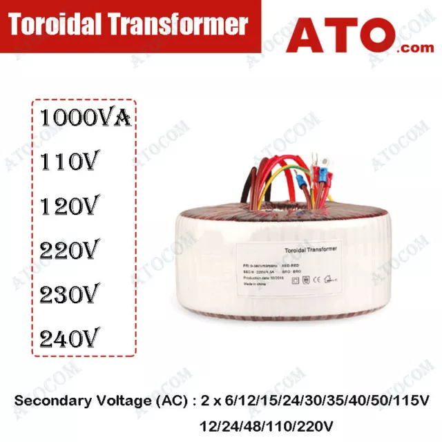 Toroidal Mains Transformer Dual Primary 1000VA 24-0-24V/30-0-30V Twin Secondary