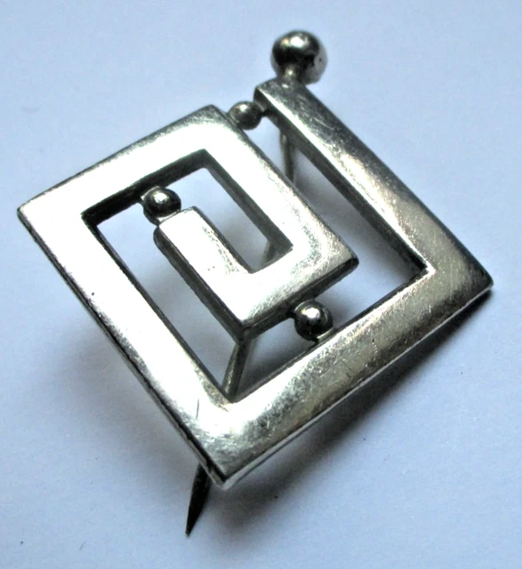 Broche Moderniste Rare En Argent Avec Pierre Verte - Bijou D'artiste - Excellent état