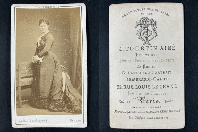 Tirage Albuminé Vintage Grillet Naples - Portrait De Femme CDV, 1865, Format 6.5x9.5 Cm, Référence PN2682