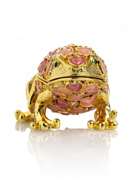 Keren Kopal Frog with Hearts Trinket Box Decorated with Austrian Crystals 2