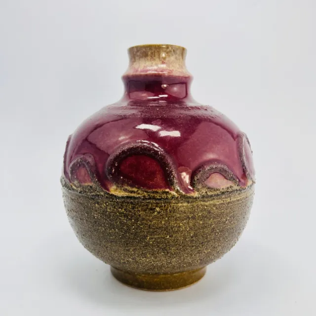 VEB Strehla 1442 ceramic vase fat lava abstract EGP brown burgundy H 19 cm GDR